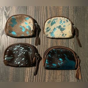 🩵🤎 Genuine Cowhide and Leather Pouch Coin Purse Turquoise 🤎🩵 Reduced From $35. 🩵